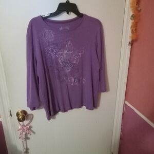Women's Purple Floral Rhinestone Shirt